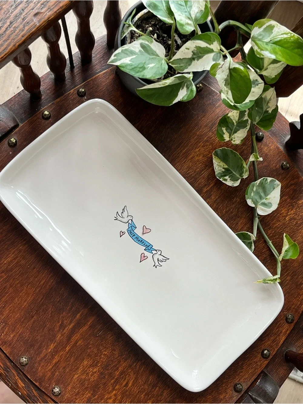 Rae Dunn just married doves and hearts tray